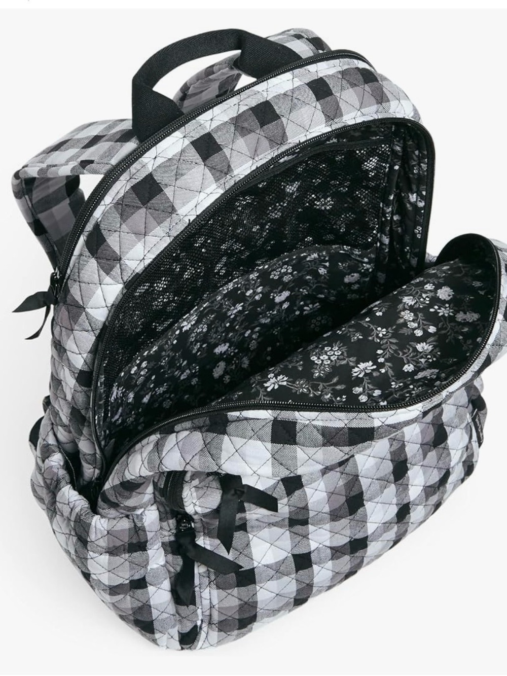 Vera Bradley Cotton Campus Backpack, Kingbird Plaid, One Size Black & White - Picture 10 of 15
